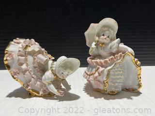 Set of Two Vintage Lefton Porcelain Bloomer Girls
