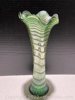 Imperial Green Carnival Glass Ripple Swung Vase