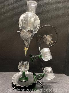 Vintage Austrian Wine Decanter with Three Etched Glasses