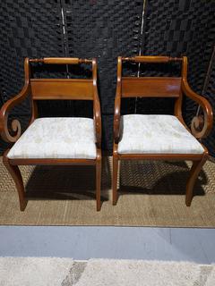 Pair of Solid Cherry Dining Room Captain’s Chairs with Upholstered seats 