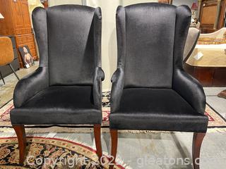 Pair of Black Velvet Wingback Chairs with Nailhead Trim (Lot of 2) 