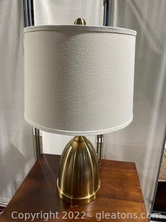 Pretty Gold Lamp W/Natural/White Drum Shade 