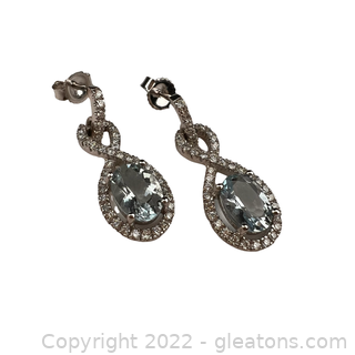 Beautiful 1.38ct Aquamarine and Diamond Dangle Earrings in 14K White Gold