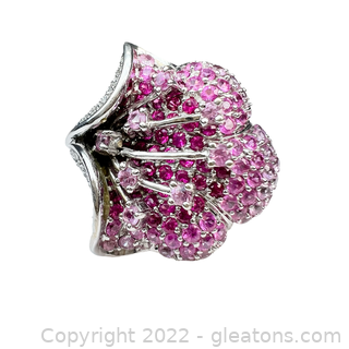 Unique 14K White Gold Ombre Pink Sapphire & Diamond Ring