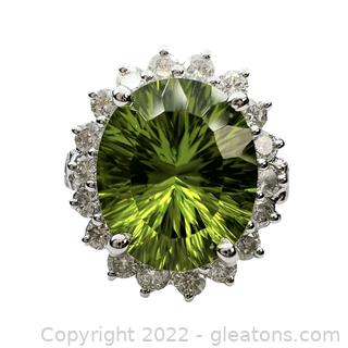 Gorgeous Peridot and Diamond Ring in 14K White Gold