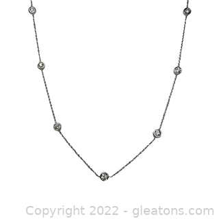 Gorgeous .87ct Diamonds By The Yard Necklace 14K White Gold