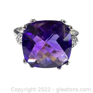 Pretty 10kt 2.92ct Amethyst and Diamond Ring in White Gold