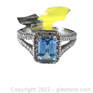 Beautiful .56ct Blue Topaz and Diamond Ring in 10K White Gold