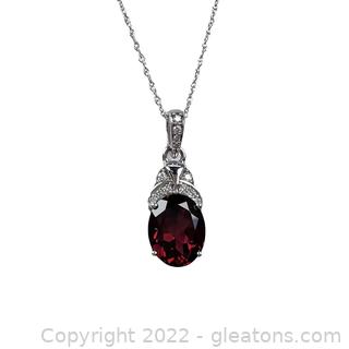 Pretty 2.91 ct Garnet and Diamond Necklace 14K White Gold