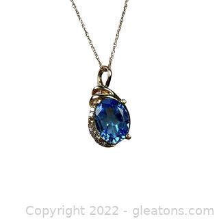Nice 1.40 ct Blue Topaz and Diamond Necklace in 14K Yellow Gold