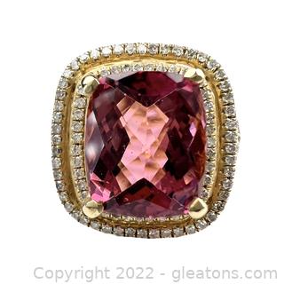 Pretty 14kt Yellow Gold Lab Pink Spinel and Diamond Ring