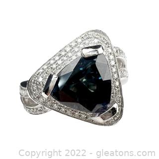 Unique 14KT White Gold Synthetic Alexandrite and Diamond Ring