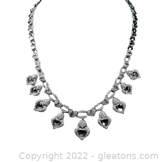 Gorgeous 14k White Gold Diamond & Sapphire Bib Necklace