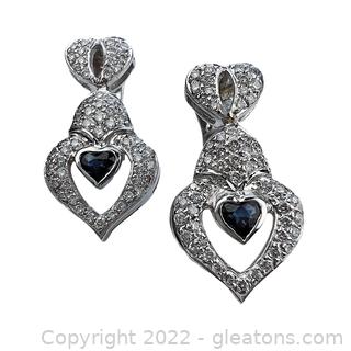 Gorgeous 14K White Gold Diamond & Sapphire Earrings
