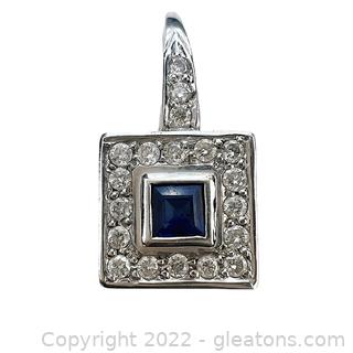 Pretty 14k White Gold Sapphire and Diamond Pendant