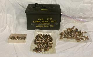 5.56MM Metal Military Ammo Box and Assorted .45Cal Rounds