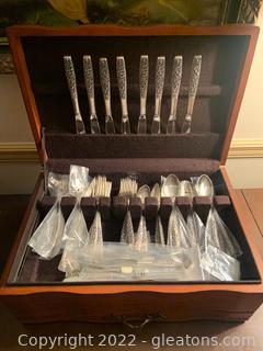 Towle Sterling and Stainless “Contessina” Flatware in Wooden Box
