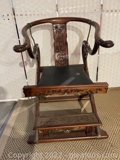 19th Century Chinese Carved Horseshoe-Back Folding Chair 