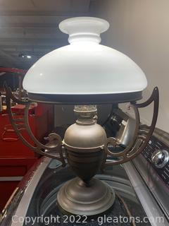 Antique Brass Lamp with Milk Glass Shade