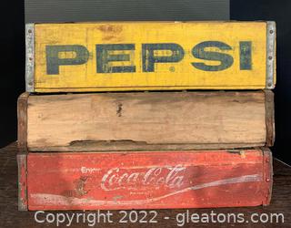 Three Pepsi and Coca Cola Vintage Wooden Crates