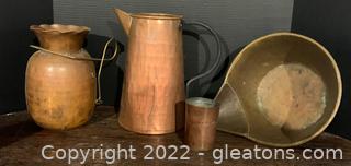 Four Copper Pieces Including an Antique Merchant Scale Pan