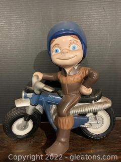 Vintage Atlantic Mold Co. Ceramic Blue Eyed boy on Motorcycle