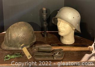 WWI German and Korean War Helmets and Other Military Items (5 pc)