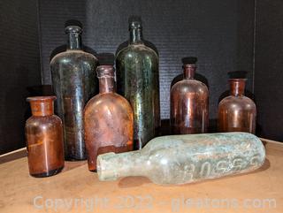Antique Belfast Ross Torpedo Bottle & Apothecary Bottle Lot