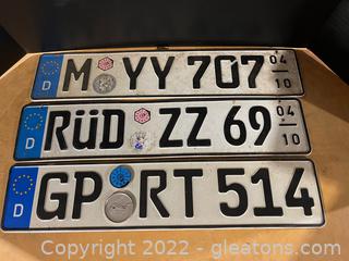 Vintage German Back License Plates