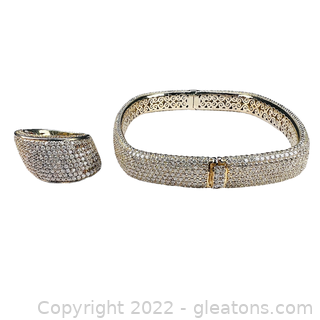 Pretty Pavé Bracelet & Ring Set in Gold Plated Sterling Silver