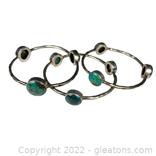 Set of 3 Unique Turquoise Bangle Bracelets in Sterling Silver