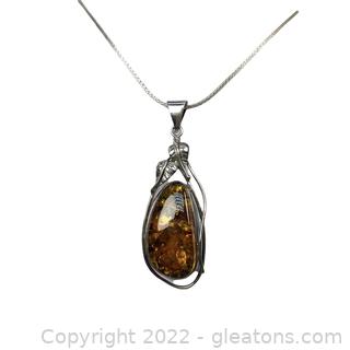 Gorgeous Amber Necklace in Sterling Silver