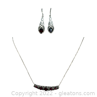 Beautiful Garnet Sterling Silver Necklace & Earrings