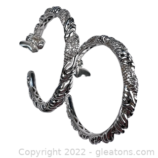 Designer John Hardy Twisted Diamond Hoop Earrings in Sterling Silver