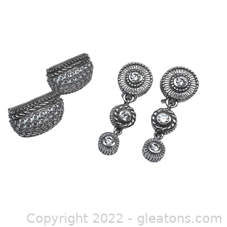 2 Pairs of Designer Ripka CZ Sterling Silver Earrings