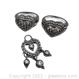 Designer Judith Ripka CZ Heart Jewelry Lot in Sterling Silver
