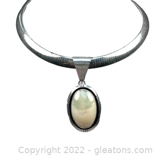 Classic Sterling Silver Omega Necklace with Mother of Pearl Pendant