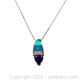 Unique Sterling Silver Amethyst & Synthetic Opal Necklace