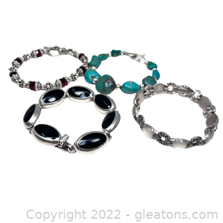 4 Colorful Sterling Silver Bracelet Lot