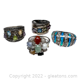 4 Colorful Gemstone Rings Sterling Silver & 18kt Yellow Gold