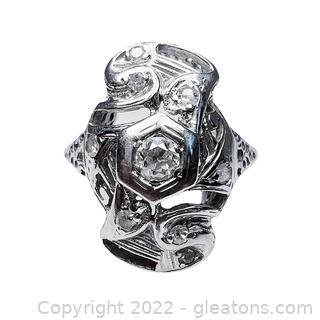 Vintage Filigree Diamond Ring in 9K White Gold
