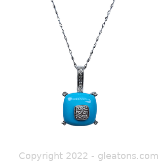 14k White Gold Turquoise and Diamond Necklace