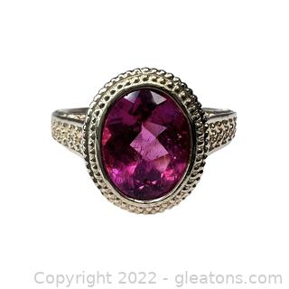 14K Yellow Gold Synthetic Pink Tourmaline Ring in Beautiful Solitaire Setting
