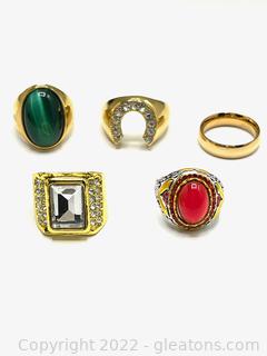Mens Goldtone & Stainless Costume Jewelry Rings (Lot of 5) 