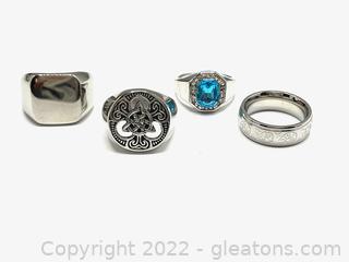 Mens Stainless Ring Collection, One W/ Topaz (Lot of 4) 