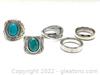 Mens Silvertone Costume Jewelry Rings & 2 Benchmark Model Rings (Lot of 5) 