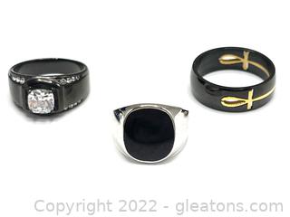 Mens Stainless Black Costume Ring Collection (Lot of 3) 