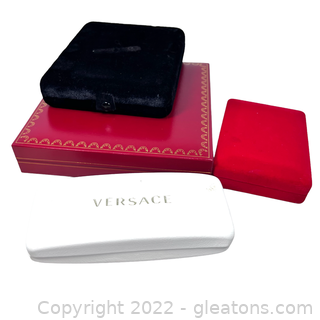 3 Beautiful Jewelry Boxes (One is Cartier) and Versace Sunglasses Case
