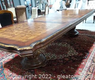 Gorgeous Hooker Furniture Double Pedestal Dining Room Table with Burlwood Insert Design 