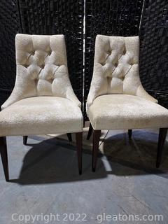 Pair of Elegant Baker Ritz Dining Chairs with Nailhead Trim and Metal Pull on Back 